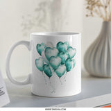 Heart Balloon Mug, Watercolor Balloons Coffee Mug, Teal Balloons Gift, Balloon Mug, Anniversary Mug, Celebration Gift - Tawshia