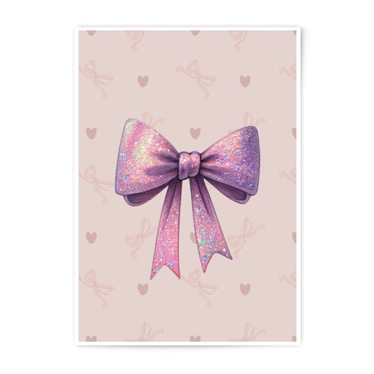 Glitter Bow Photographic Print, Pink Bow Art, Girly Wall Decor, Nursery Print, Cute Art Print, Gift for Girls, Bow and Hearts Print - Tawshia