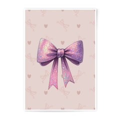 Glitter Bow Photographic Print, Pink Bow Art, Girly Wall Decor, Nursery Print, Cute Art Print, Gift for Girls, Bow and Hearts Print - Tawshia