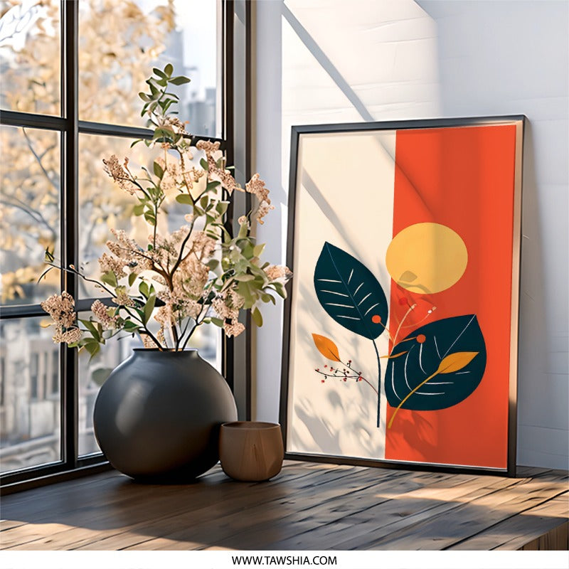 Minimalist Plant Wall Art, Abstract Botanical Print, Modern Home Decor, Geometric Wall Hanging, Nature Inspired Artwork, Trendy Art - Tawshia