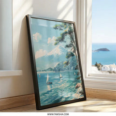 Mount Fuji Wall Art, Japan Landscape Print, Sailboats Painting, Asian Scenery Poster, Lake Painting, Mountain Wall Decor - Tawshia