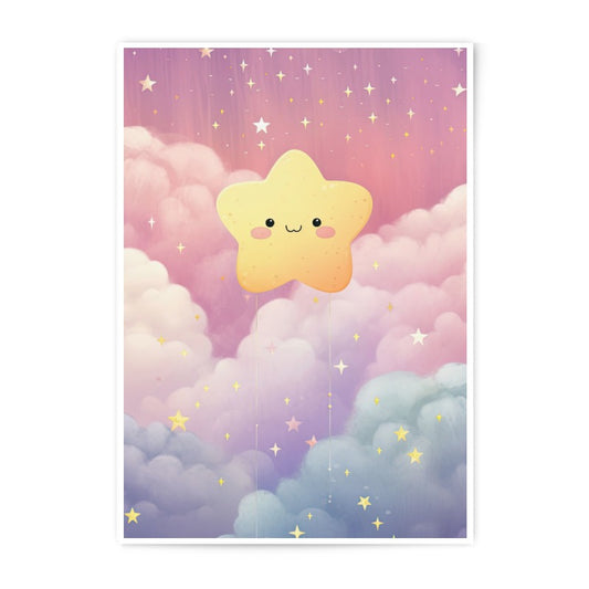 Cute Star Photographic Print, Nursery Decor, Whimsical Art, Children's Room, Starry Sky, Pastel Colors, Dreamy Illustration, Wall Art - Tawshia