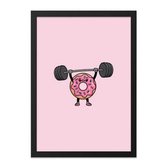 Funny Donut Wall Art, Weightlifting, Gym Decor, Pink Background, Cartoon Food Art, Cute and Motivational Print - Tawshia