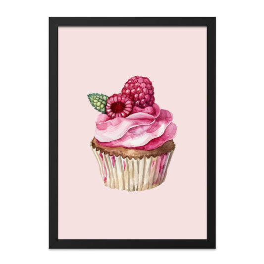 Raspberry Cupcake Wall Art, Pink Dessert Print, Kitchen Decor, Watercolor Painting, Food Illustration, Sweet Treat Artwork - Tawshia