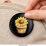 Sunflower Cupcake Pinback Button, Floral Baking Button, Food Lover Gift, Summer Accessory, Cute Pin, Sweet Treat Badge, Party Favor - Tawshia