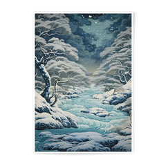 Winter River Photographic Print, Snowy Landscape Art, Celestial Night Sky, Serene Nature Scene, Wall Decor, Home Decor - Tawshia