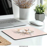 Boho Floral Mouse Pad, Feather Bouquet Mousepad, Elegant Computer Accessory, Pastel Office Decor, Desk Mat for Her, Unique Floral Gift Idea - Tawshia