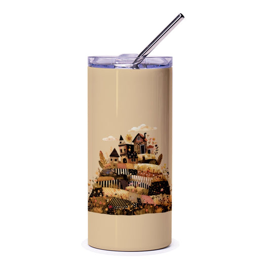 Whimsical Village Tumbler, Colorful House Design, Unique Drinkware, Travel Mug, Coffee Cup, Gift Idea, Illustrated Town, Fantasy Art - Tawshia
