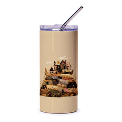 Whimsical Village Tumbler, Colorful House Design, Unique Drinkware, Travel Mug, Coffee Cup, Gift Idea, Illustrated Town, Fantasy Art - Tawshia