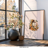 Lantern Wall Art, Sunflower Print, Butterfly Decor, Floral Art Print, Rustic Wall Hanging, Home Decor, Warm Light Art, Nature Inspired - Tawshia