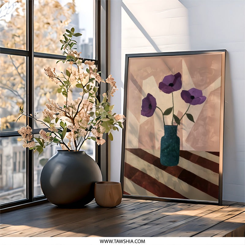 Purple Anemone Wall Art, Floral Still Life Print, Flower in Vase Art, Modern Home Decor, Unique Wall Decor, Botanical Illustration - Tawshia