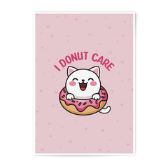 Funny Cat Photographic Print, I Donut Care, Cute Kitten, Kawaii Illustration, Pink Heart Decor, Whimsical Wall Art, Gift for Cat Lover - Tawshia