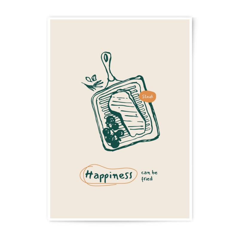 Happiness Steak Photographic Print, Kitchen Wall Art, Funny Food Print, Steak Lover Gift, Foodie Decor, Restaurant Print - Tawshia