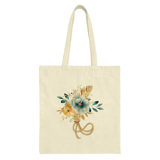 Floral Bouquet Tote Bag, Watercolor Flower Design, Rope Accent, Stylish Tote, Everyday Bag, Gift Idea, Nature Lover Bag - Tawshia
