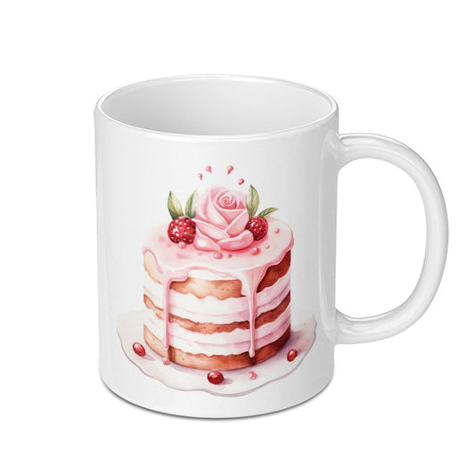 Cake Mug, Watercolor Cake, Dessert Mug, Raspberry Cake Art, Rose Cake Mug, Birthday Gift Mug, Baking Lover Mug, Coffee Mug, Tea Mug - Tawshia
