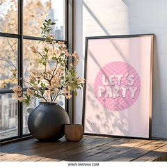 Lets Party Wall Art, Pink Checkerboard Print, Fun Wall Decor, Cute Party Poster, Trendy Room Decor, Fun Wall Decor, Party Decoration - Tawshia