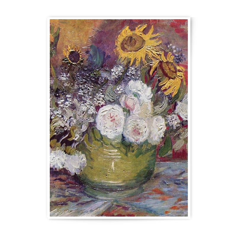Van Gogh Inspired Floral Photographic Print, Sunflower and Roses Wall Art, Impressionist Still Life, Home Decor, Fine Art Print - Tawshia