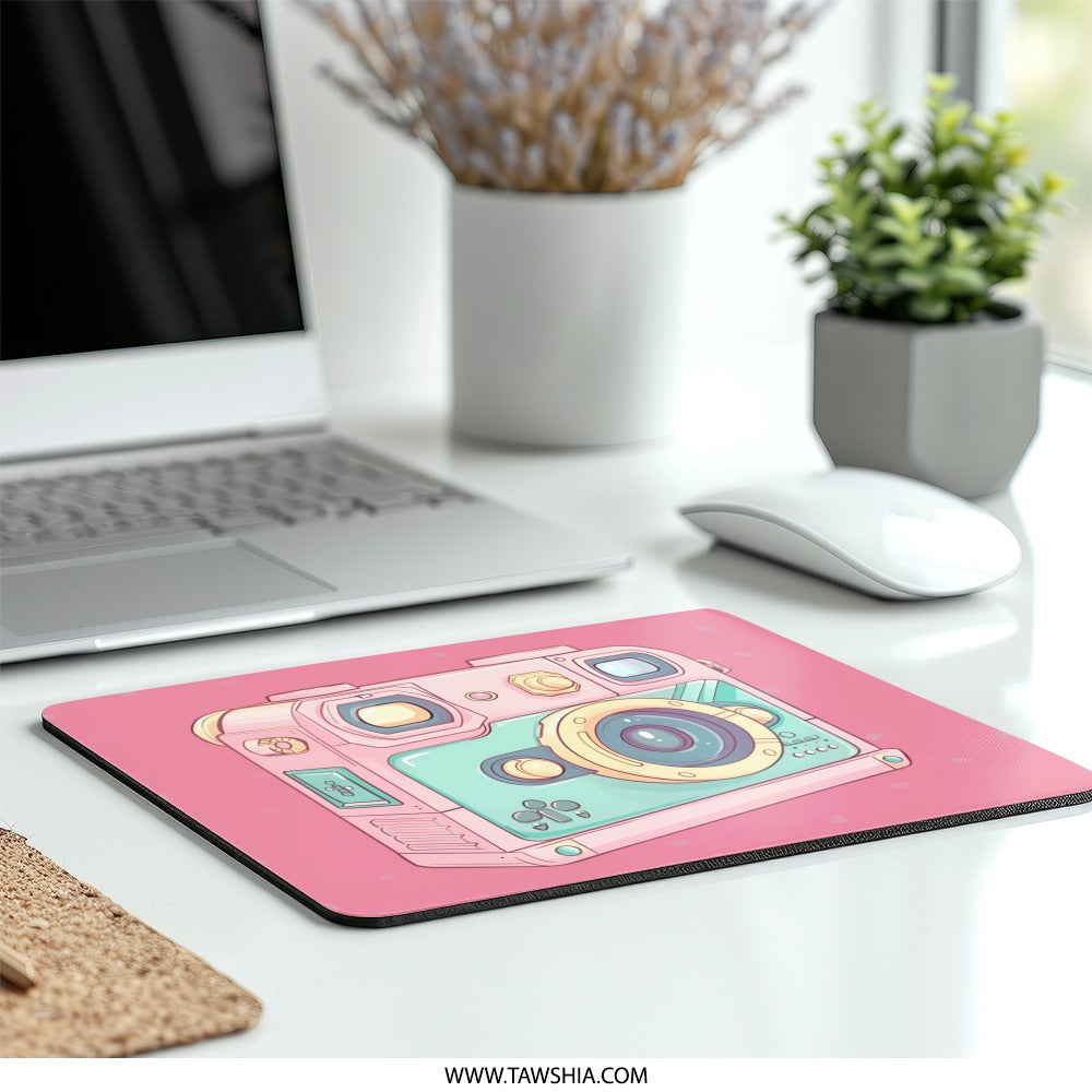 Kawaii Camera Mouse Pad, Pastel Aesthetic Mousepad, Cute Desk Decor, Photographer Gift, Retro Camera Art Mouse Pad, PC Gaming, Office - Tawshia