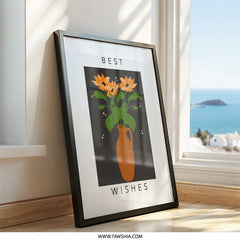 Best Wishes Wall Art, Floral Vase Print, Orange Flower Decor, Minimalist Art, Housewarming Gift, Botanical Wall Decor, Simple Home Art - Tawshia
