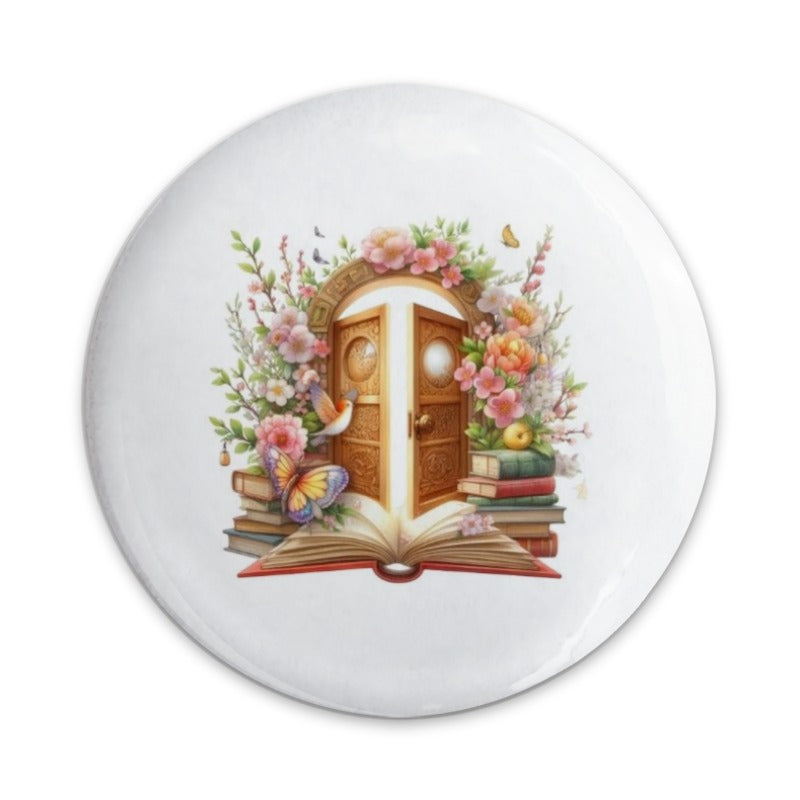 Floral Door Pinback Button, Butterfly Book, Book Lover Gift, Magical Doorway Pin, Enchanted Books, Unique Button, Aesthetic Pin - Tawshia