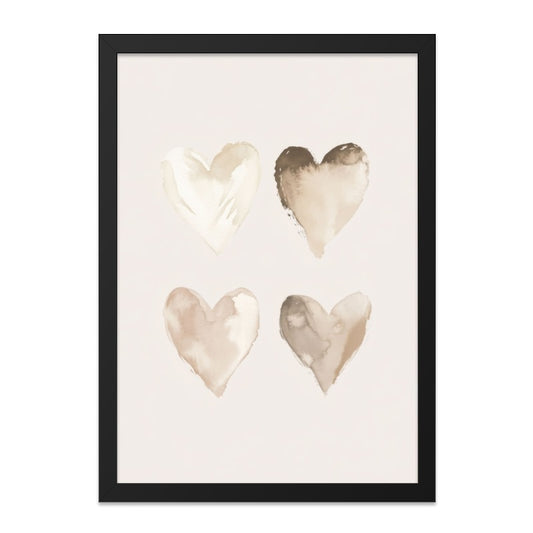 Neutral Hearts Wall Art Print, Watercolor Heart Art, Boho Love Decor, Minimalist Home Decor, Romantic Wall Decor - Tawshia