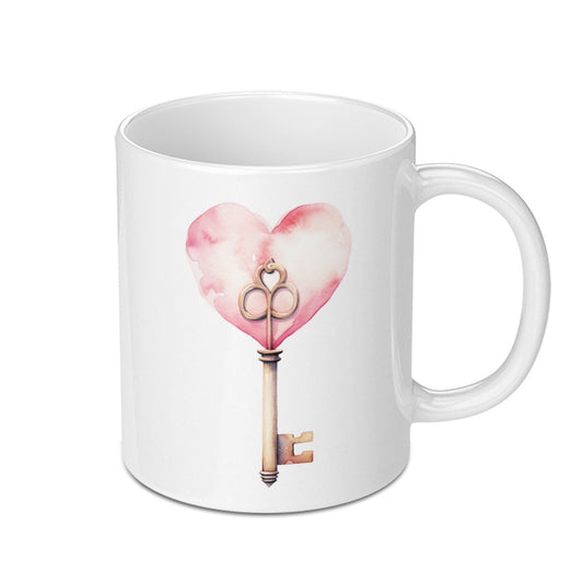 Heart Key Mug, Romantic Mug, Watercolor Heart, Key to my Heart, Coffee Lover, Gift for Her, Valentine's Day Gift, Unique Mug - Tawshia