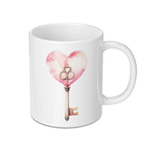 Heart Key Mug, Romantic Mug, Watercolor Heart, Key to my Heart, Coffee Lover, Gift for Her, Valentine's Day Gift, Unique Mug - Tawshia