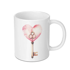 Heart Key Mug, Romantic Mug, Watercolor Heart, Key to my Heart, Coffee Lover, Gift for Her, Valentine's Day Gift, Unique Mug - Tawshia