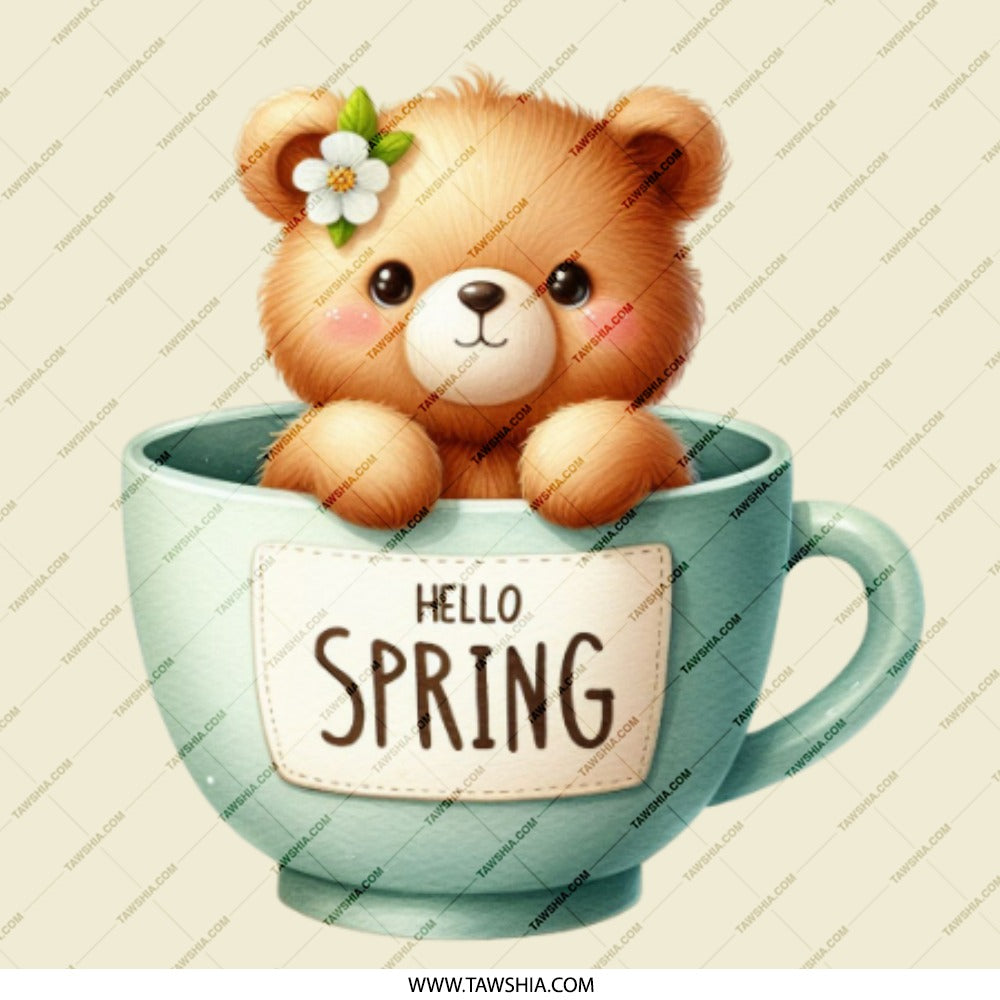 Cute Bear Pinback, Spring in a Cup Badge, Flower Pin, Button Pin, Kawaii Pin, Animal Pin, Gift Ideas, Adorable Spring Accessory - Tawshia