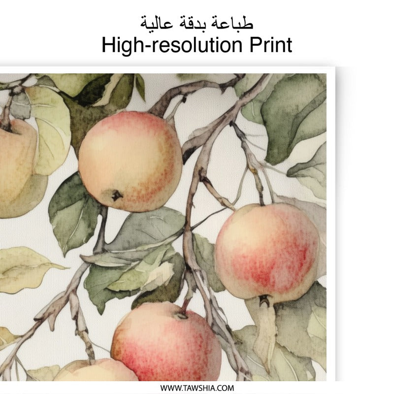 Apple Branch Photographic Print, Watercolor Apples Art, Fruit Tree Illustration, Kitchen Decor, Farmhouse Print, Still Life Print - Tawshia