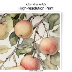 Apple Branch Photographic Print, Watercolor Apples Art, Fruit Tree Illustration, Kitchen Decor, Farmhouse Print, Still Life Print - Tawshia
