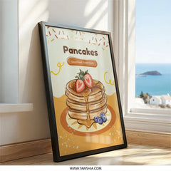 Pancakes Wall Art, Food Illustration Print, Breakfast Decor, Kitchen Wall Art, Good Food Good Mood, Cute Art Print, Pancakes Art - Tawshia