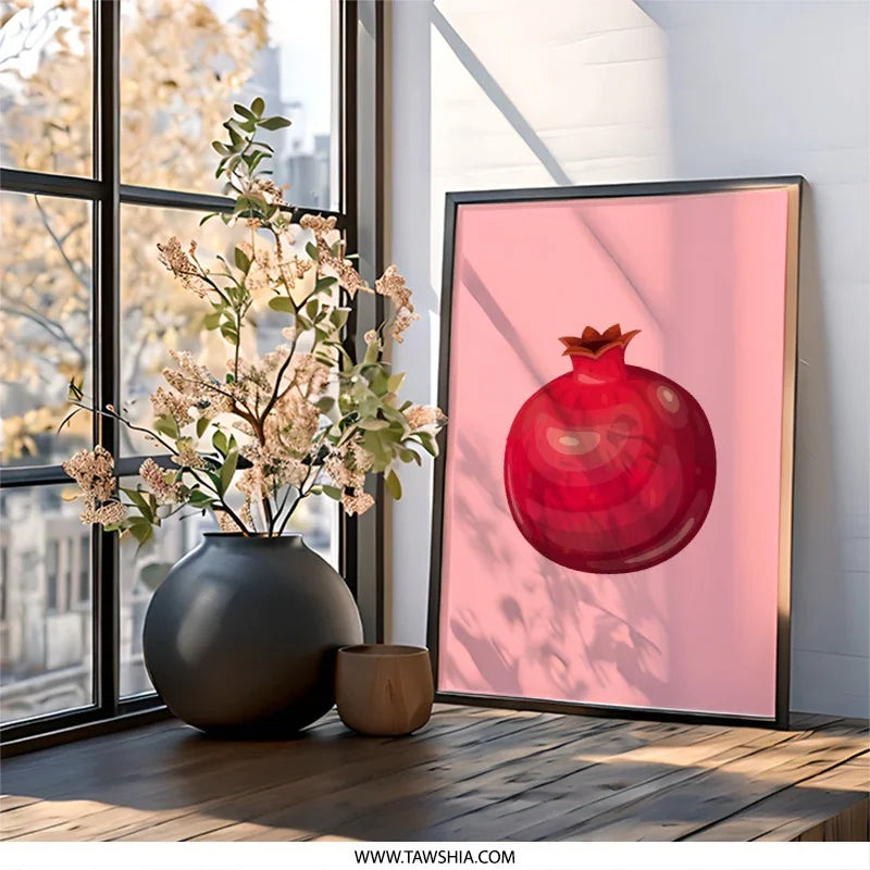 Pomegranate Wall Art, Fruit Print, Kitchen Decor, Red Fruit Art, Modern Home Decor, Minimalist Art, Food Illustration, Wall Decor Print - Tawshia
