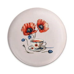 Poppy Tea Pinback, Floral Pin, Teacup Button, Flower Badge, Nature Inspired Pinback, Elegant Pin, Gift for Her, Aesthetic Accessories - Tawshia