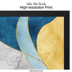 Abstract Wall Art, Modern Art Print, Gold Accent Decor, Fluid Shape Design, Contemporary Home Decor, Gallery Wall Art, Stylish Home Decor - Tawshia