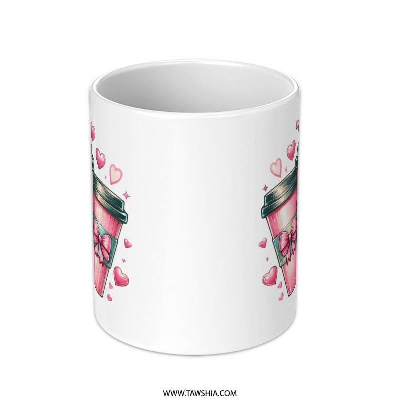 Pink Coffee Cup Mug, Coffee Lover Mug, Heart Mug, Hot Cocoa Mug, Cute Mug, Coffee Mug, Tea Mug, Gift for Her, Gift for Him, Valentine's Day - Tawshia