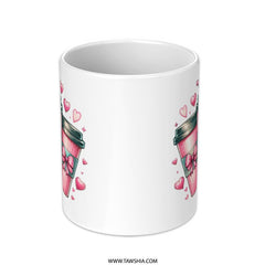 Pink Coffee Cup Mug, Coffee Lover Mug, Heart Mug, Hot Cocoa Mug, Cute Mug, Coffee Mug, Tea Mug, Gift for Her, Gift for Him, Valentine's Day - Tawshia