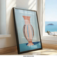 Striped Vase Wall Art, Modern Floral Wall Decor, Pink and Blue Pottery Print, Minimalist Wall Art, Home Decor Art, Trendy Wall Decor - Tawshia