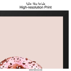 Donut Wall Art, Pink Glaze, Chocolate Drip, Sprinkle Art, Sweet Treat Decor, Food Illustration, Kitchen Art Print - Tawshia