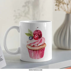 Watercolor Cupcake Mug, Dessert Mug, Sweet Treat Gift, Unique Mug, Birthday Gift Idea, Coffee Lover Gift, Pastry Mug, Foodie Present - Tawshia