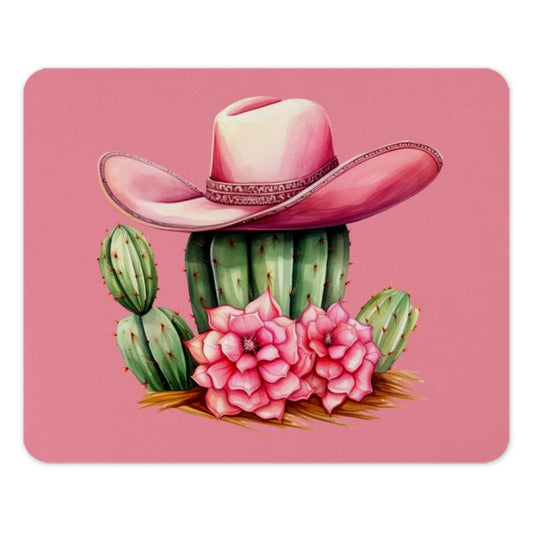 Pink Cowboy Hat Mouse Pad, Cactus Flowers Desk Decor, Western Office Accessories, Cute Desk Mat, Computer Mat, Gift Idea - Tawshia