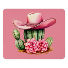 Pink Cowboy Hat Mouse Pad, Cactus Flowers Desk Decor, Western Office Accessories, Cute Desk Mat, Computer Mat, Gift Idea - Tawshia