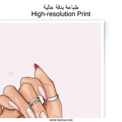 Nail Art Photographic Print, Pink Flowers, Fashion Print, Modern Art, Glam Decor, Stylish Illustration, Nail Salon Art, Hand Model Art - Tawshia