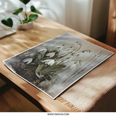 Snowdrop Photographic Print, Floral Art, Winter Flowers, Delicate Blooms, Wall Decor, Botanical Print - Tawshia