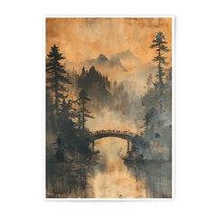 Misty Mountain Bridge Photographic Print, Forest Landscape Art, Asian Inspired Wall Decor, Nature Photo, Zen Home Art, Landscape Photography - Tawshia