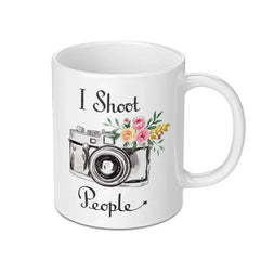 Photographer Gift Mug, I Shoot People Funny Mug, Camera Mug, Photography Lover Gift, Photography Coffee Mug, Floral Camera Mug Design - Tawshia