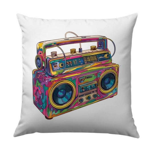 Retro Boombox Art Pillow, Colorful Music Lover Gift, Vintage Radio Throw Pillow, Home Decor Accent, Unique Pillow Design - Tawshia