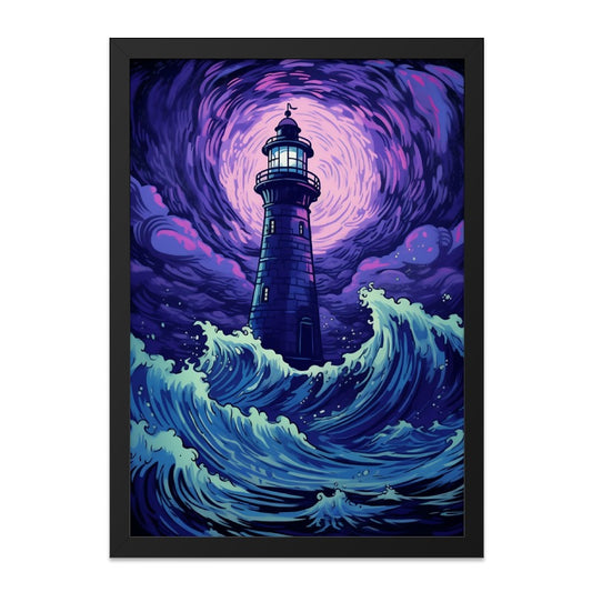 Lighthouse Wall Art, Ocean Wave Print, Purple Sky Decor, Coastal Art Print, Nautical Wall Decor, Stormy Sea Art, Dramatic Art - Tawshia