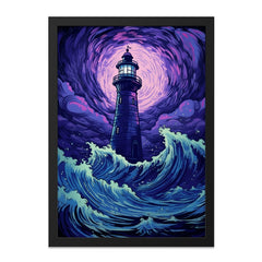 Lighthouse Wall Art, Ocean Wave Print, Purple Sky Decor, Coastal Art Print, Nautical Wall Decor, Stormy Sea Art, Dramatic Art - Tawshia