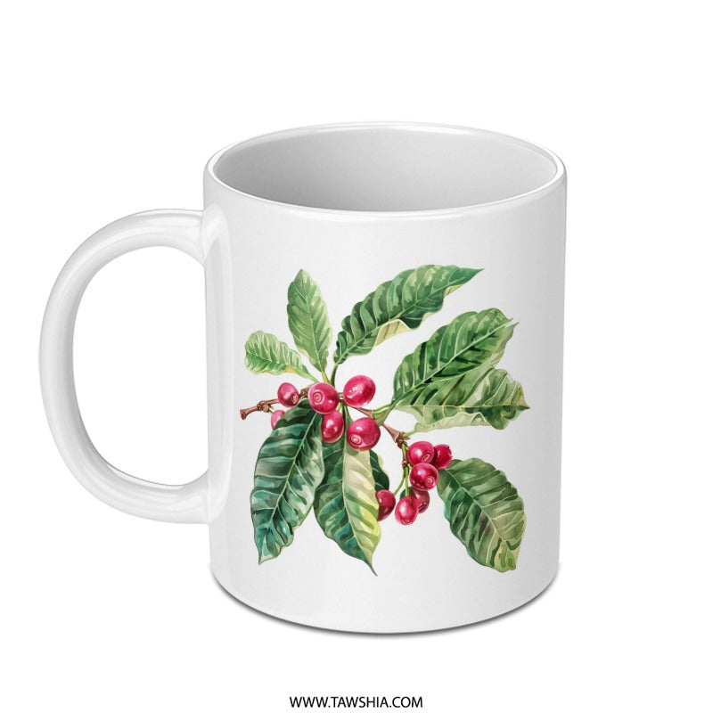 Coffee Branch Mug, Watercolor Coffee, Coffee Lover Gift, Botanical Mug, Plant Mug, Artistic Mug, Gift for Coffee Enthusiasts - Tawshia